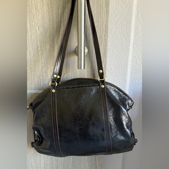 HOBO Handbags - Hobo Black Distressed Leather Shoulder Bag – Brass-Tone Hardware